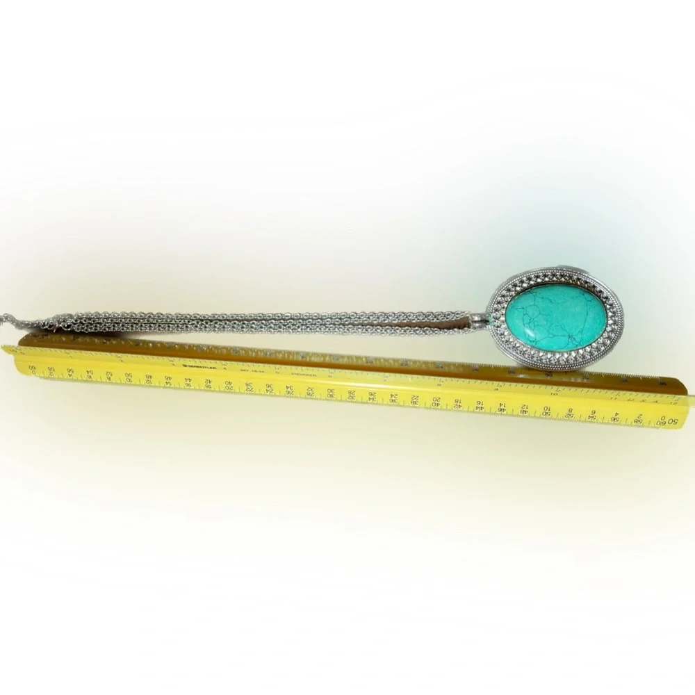 Turquoise Gemstone 18 inch Silver Necklace - Picture 7 of 7